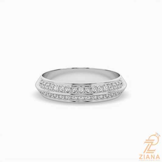 Double Row Diamond Wedding Band in Solid Gold