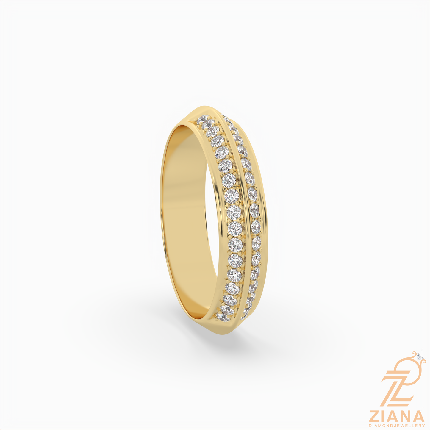 double row diamond wedding band in solid gold