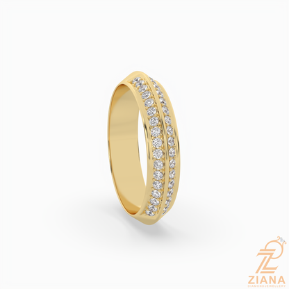 Double Row Diamond Wedding Band in Solid Gold