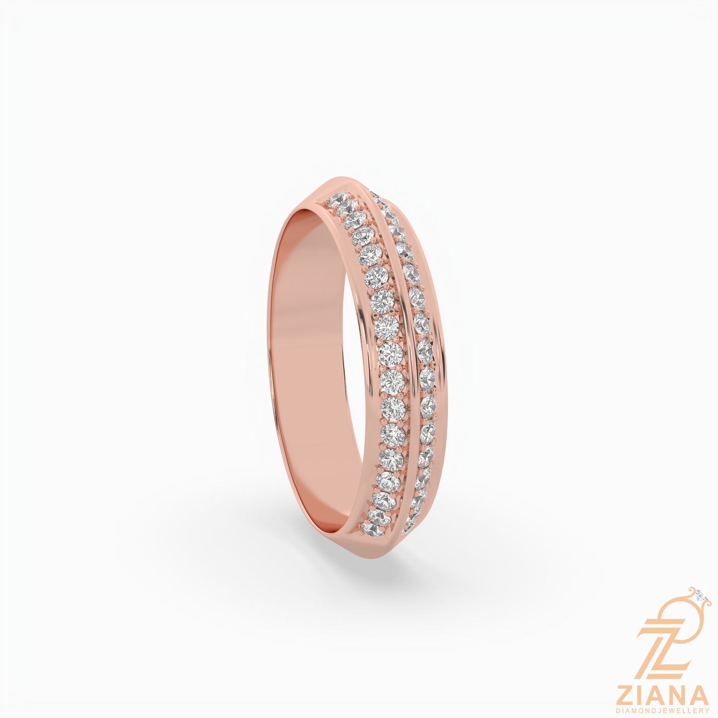 double row diamond wedding band in solid gold