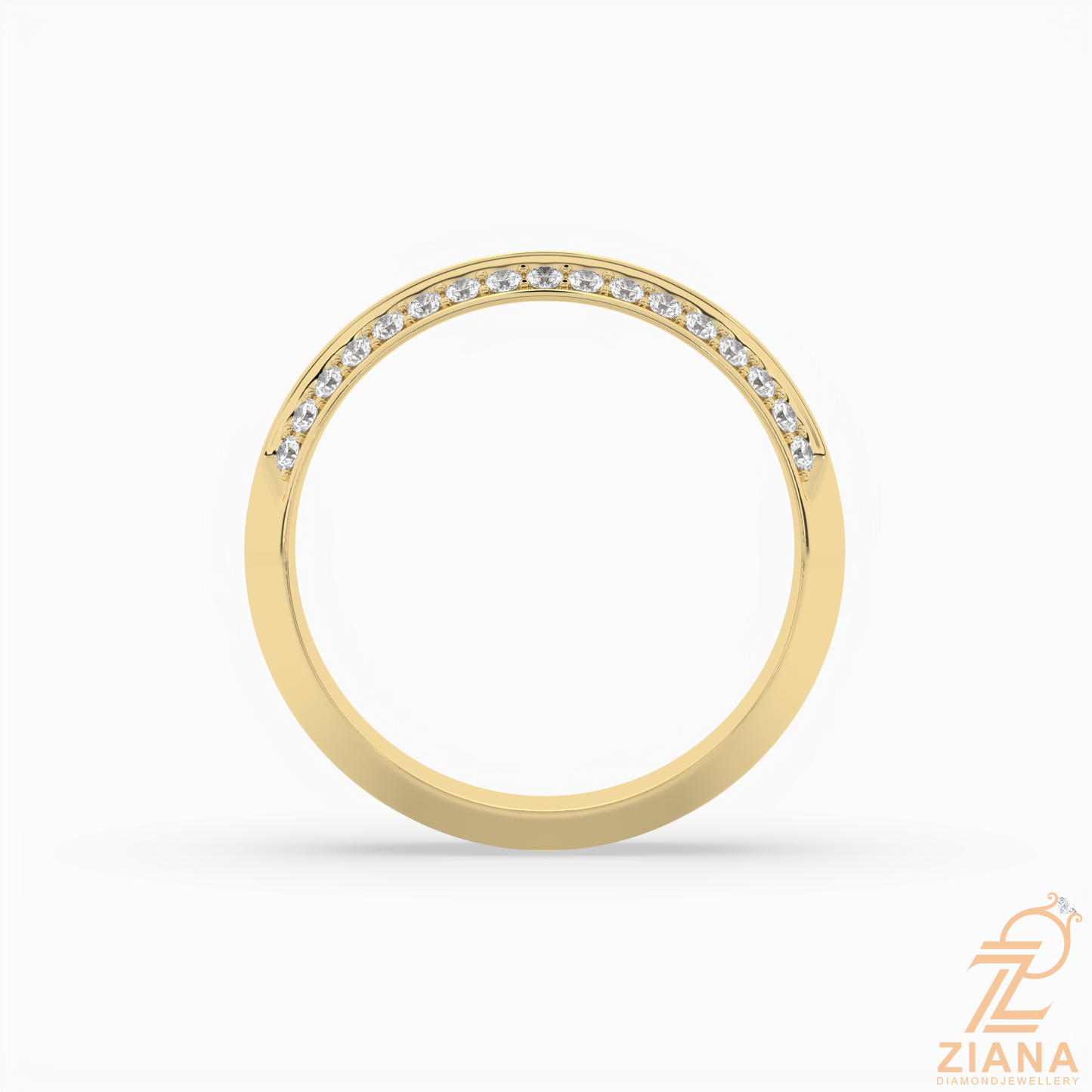 double row diamond wedding band in solid gold