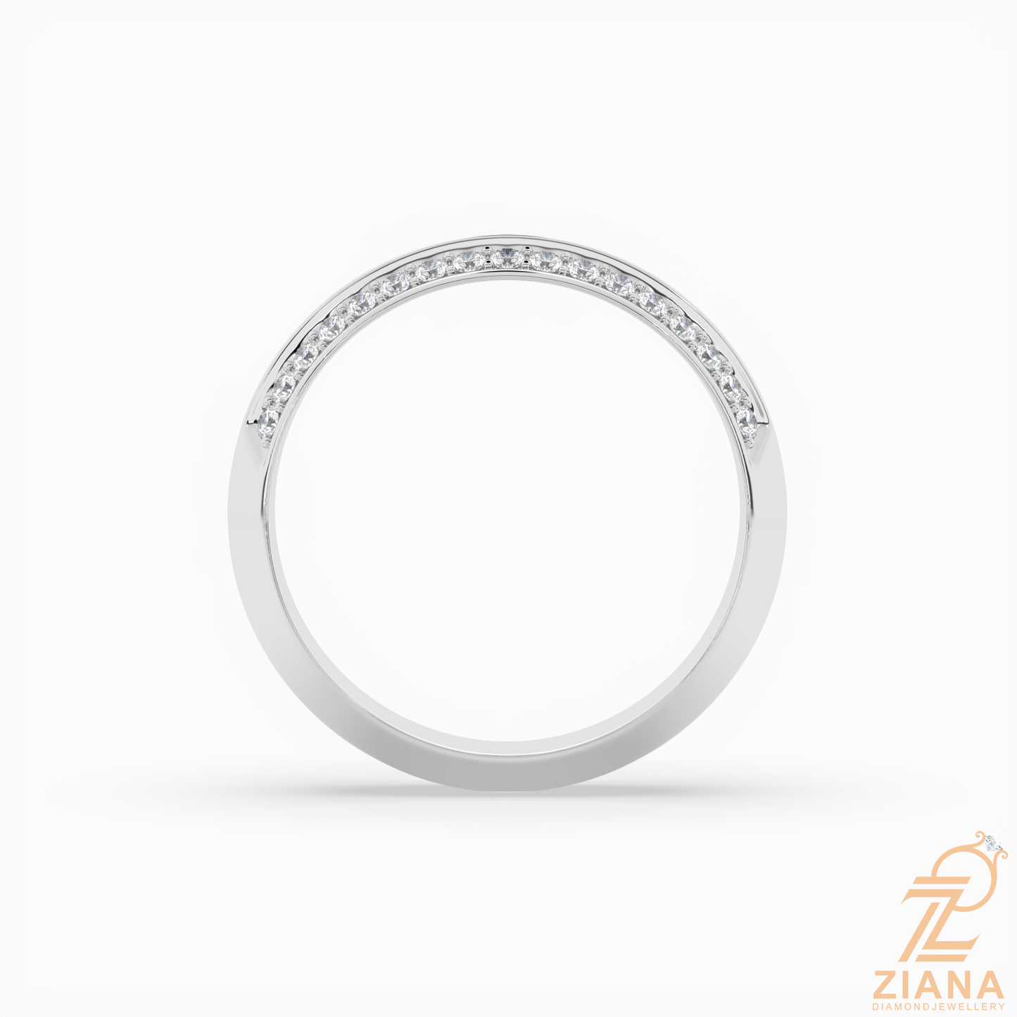 double row diamond wedding band in solid gold