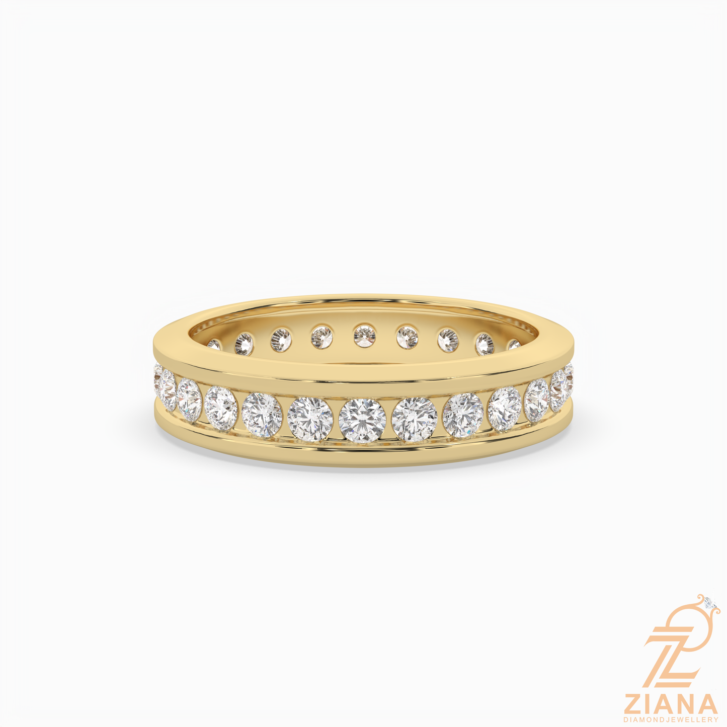 channel set round diamond wedding band ring