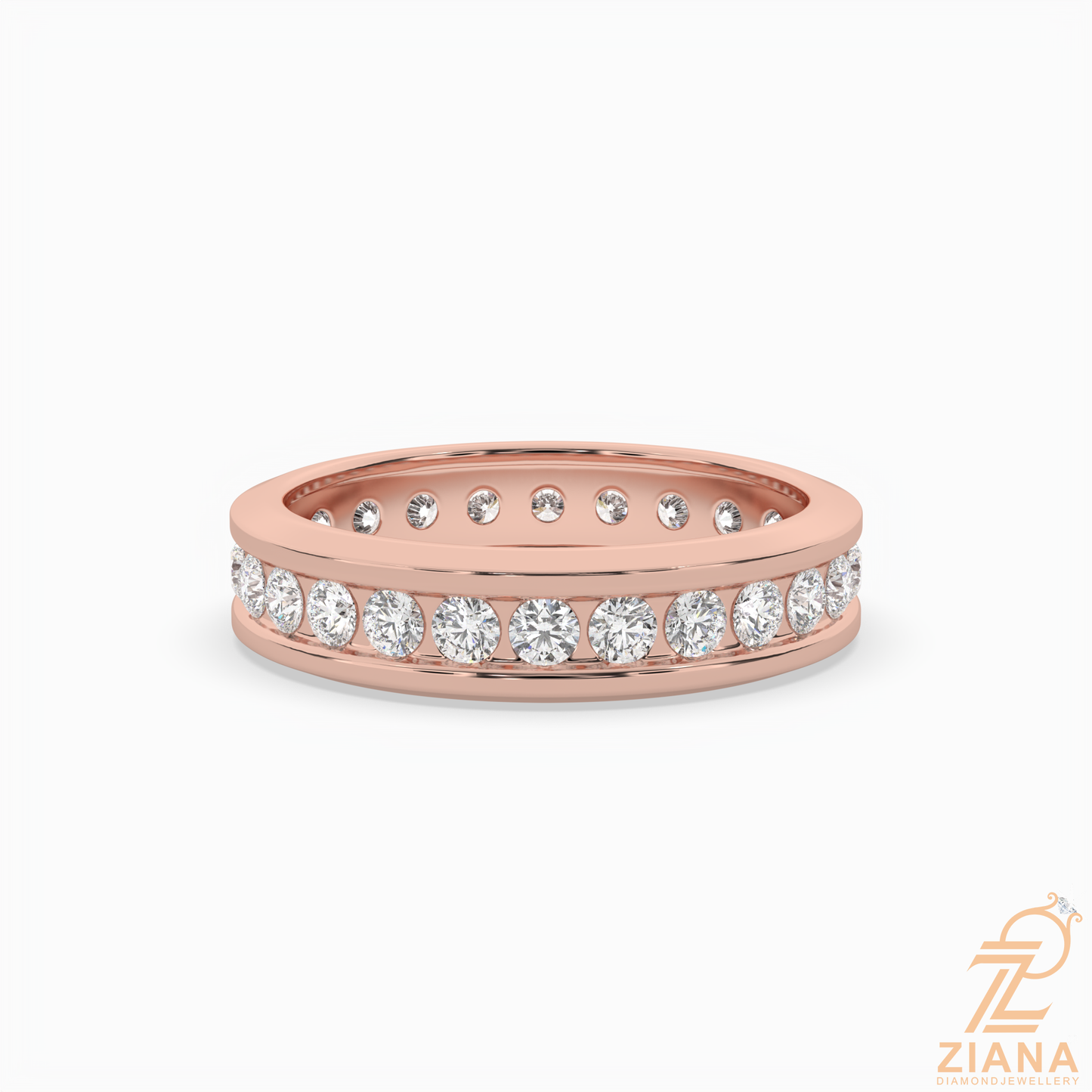 channel set round diamond wedding band ring
