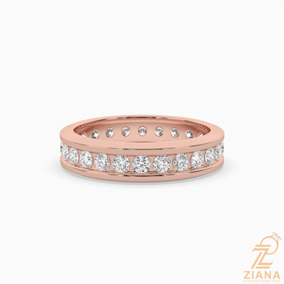 Channel Set Round Diamond Wedding Band Ring