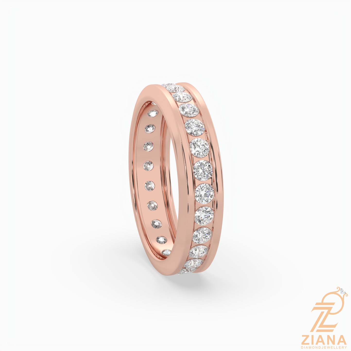 channel set round diamond wedding band ring