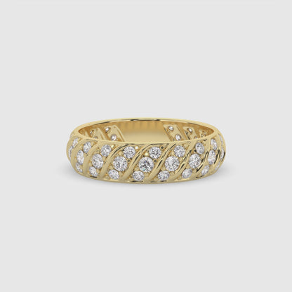 Vintage Leaf Pattern Diamond Wedding Band
