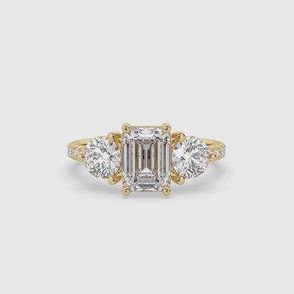 Emerald Cut Three Stone Diamond Engagement Ring