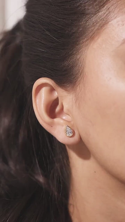Elegant Bezel Pear Shape Diamond Ear studs