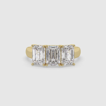 Three Stone Emerald Cut Diamond Engagement Ring