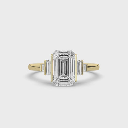 Emerald Cut Three Stone Lab Grown Diamond Engagement Ring