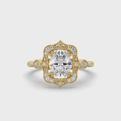 Vintage Oval Diamond Halo Engagement Ring