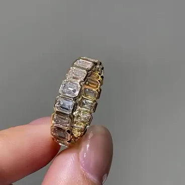 exquisite emrald bezel set eternity ring