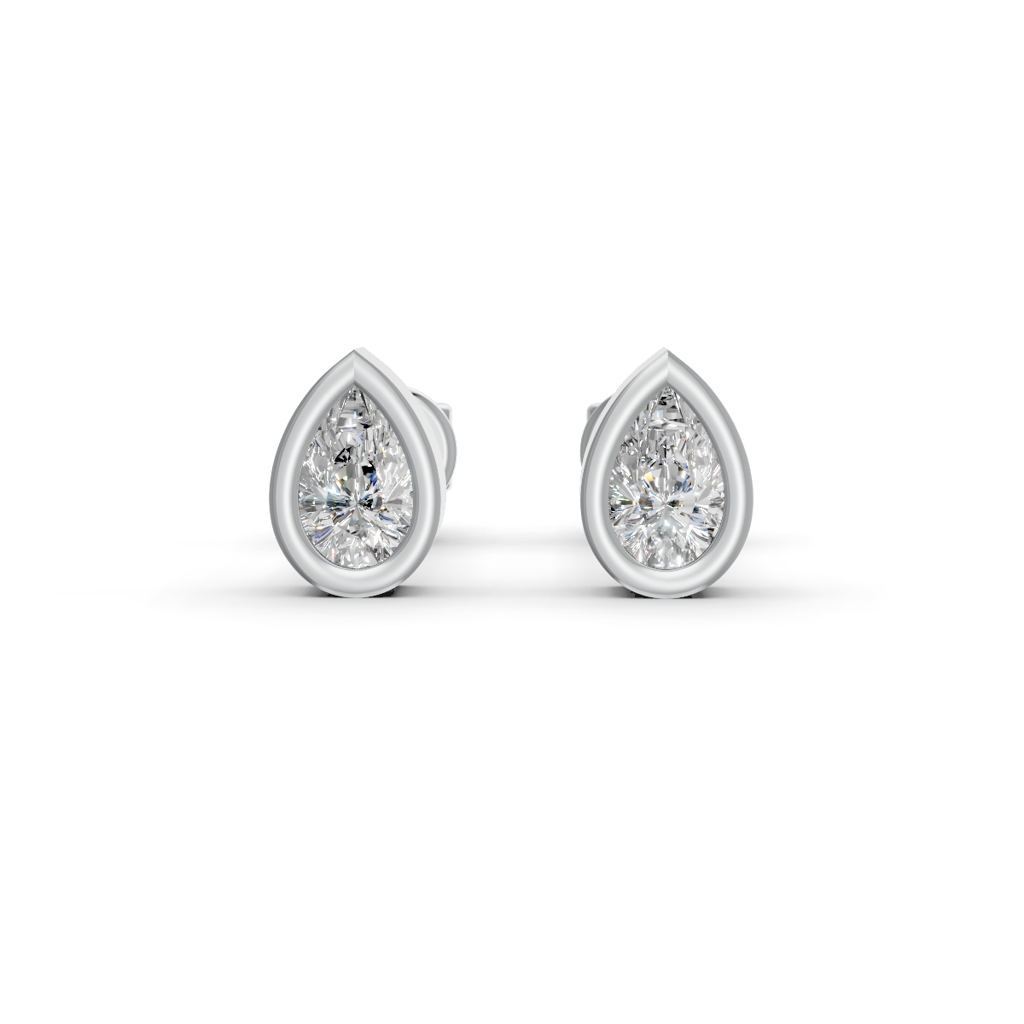 elegant bezel pear shape diamond ear studs