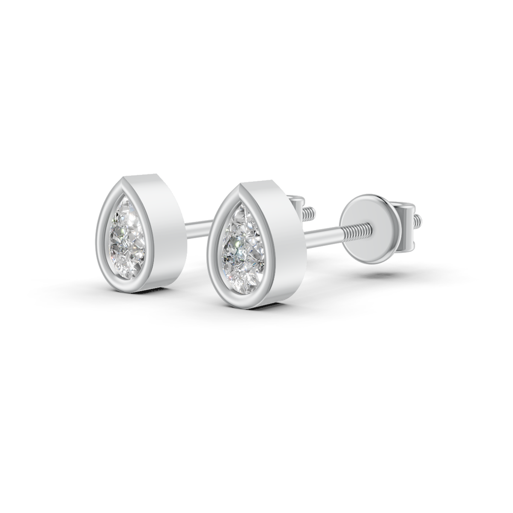 elegant bezel pear shape diamond ear studs