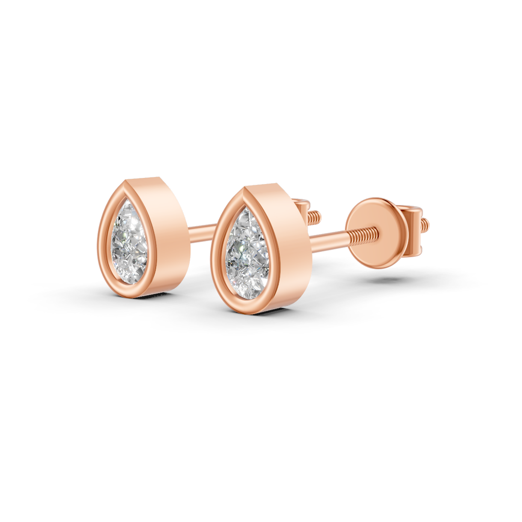 elegant bezel pear shape diamond ear studs
