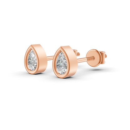 Elegant Bezel Pear Shape Diamond Ear studs