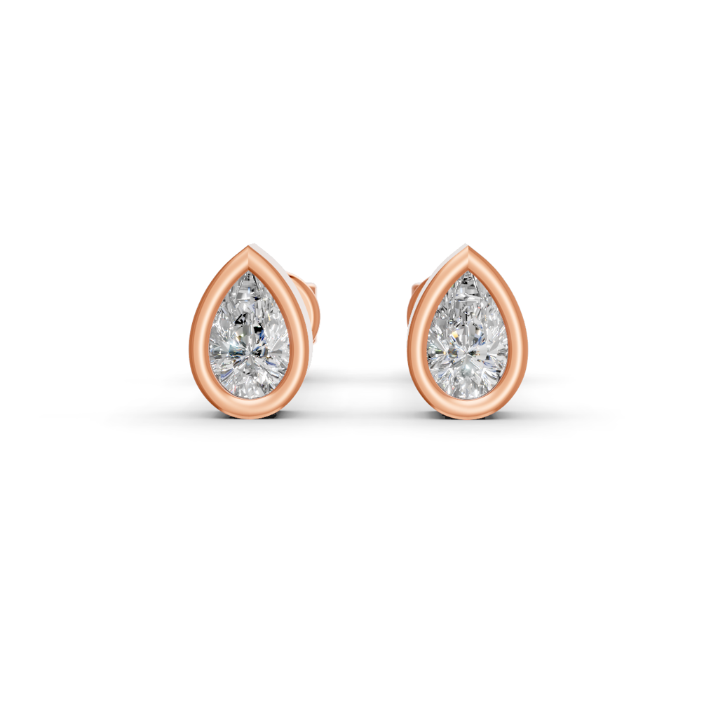 elegant bezel pear shape diamond ear studs